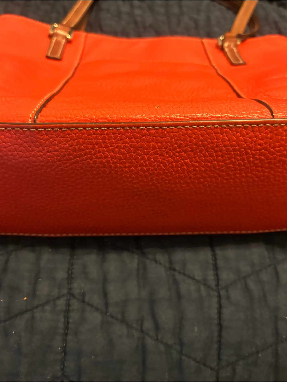 Dooney & Bourke Orange Pebbled Leather Satchel Tote with Brown Trim - Picture 3 of 9